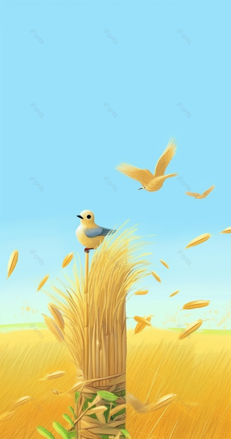 一捆麦子麻雀鸟群鸽子秋季麦田稻谷麦穗丰收金色黄色插画,插画/手绘图,插画/手绘图库,插画/手绘图下载,插画/手绘